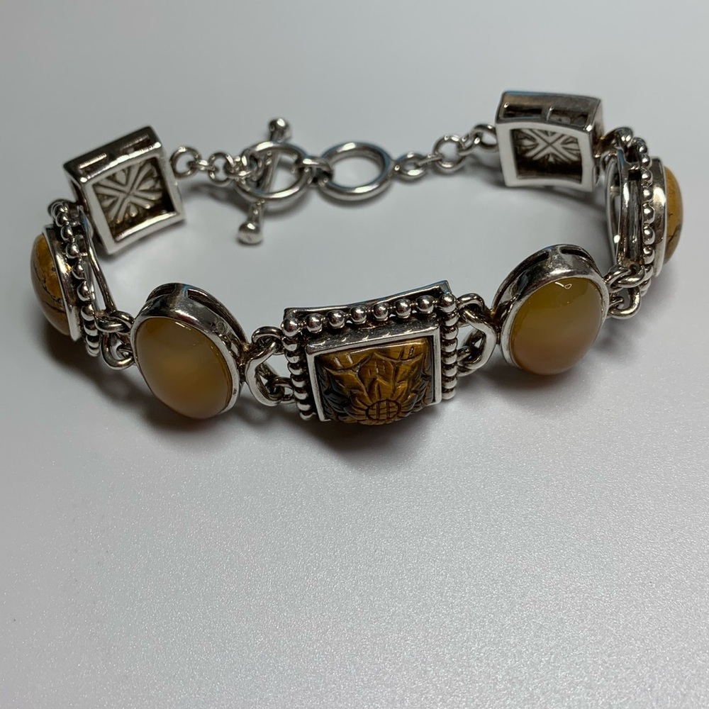 Vintage Whitney Kelly Sterling Tigers Eye, Mother of Pearl, Jasper Bracelet